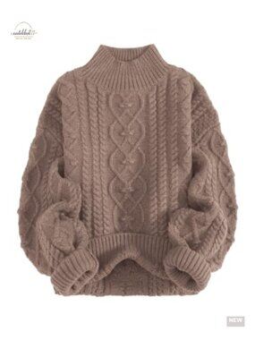 Oversized Chunky Cable Knit Mock Neck Pullover Sweater